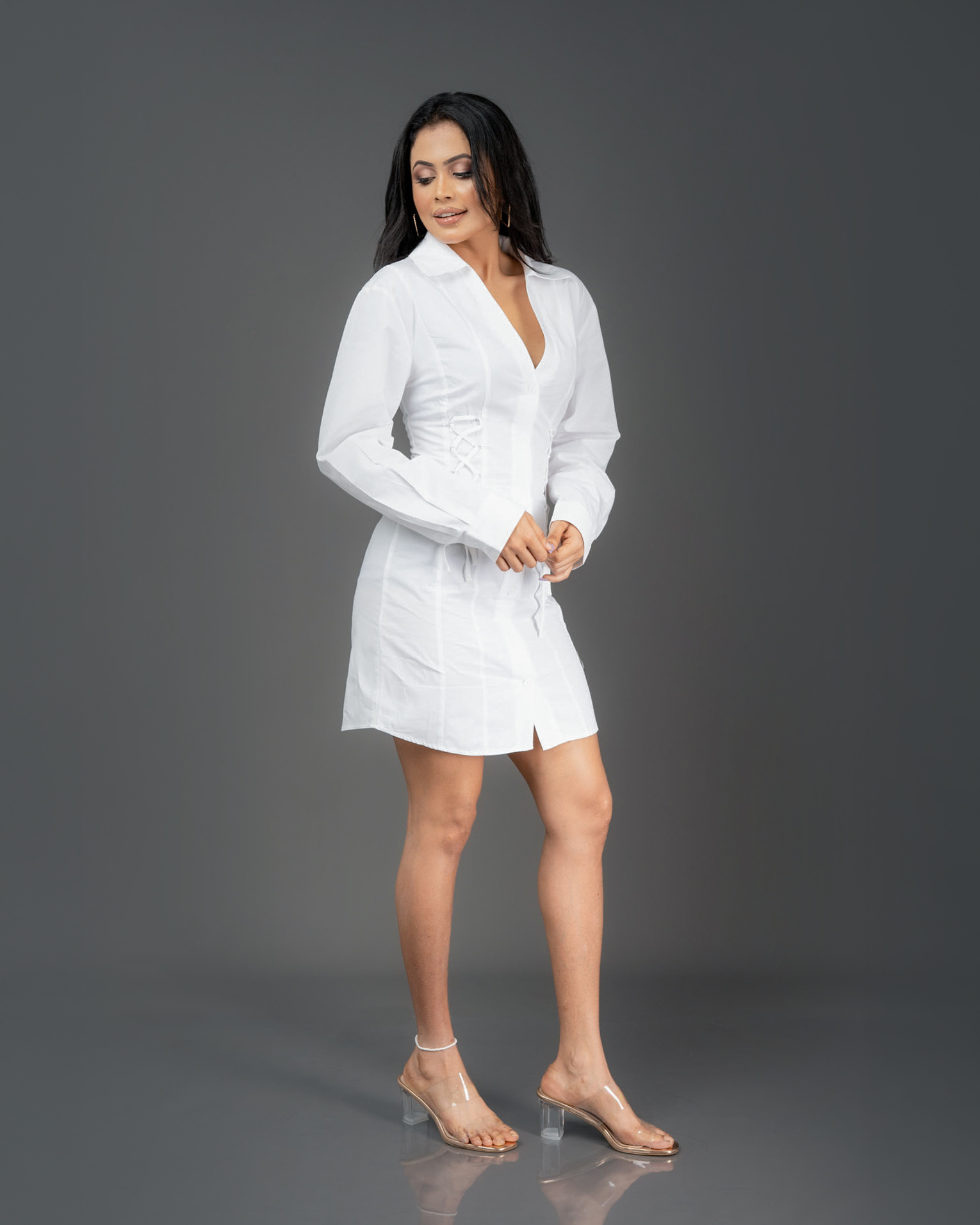 Lace up mini shirt dress - Image 2