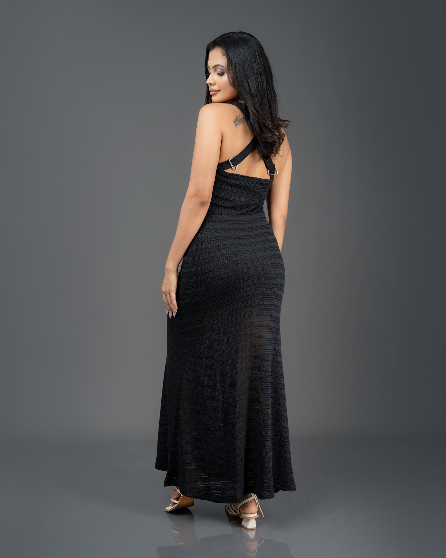 Crochet cross back maxi dress with d-ring - Image 3