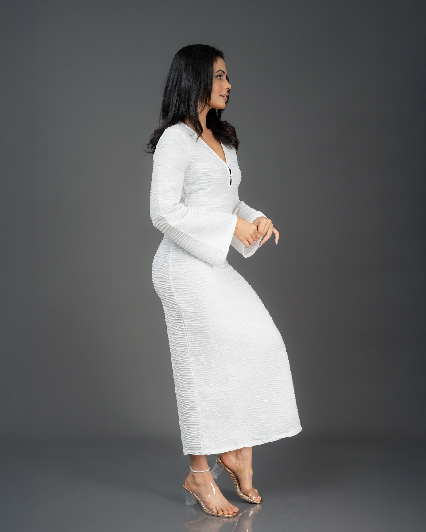 Vila textured button down midi dress - Image 2